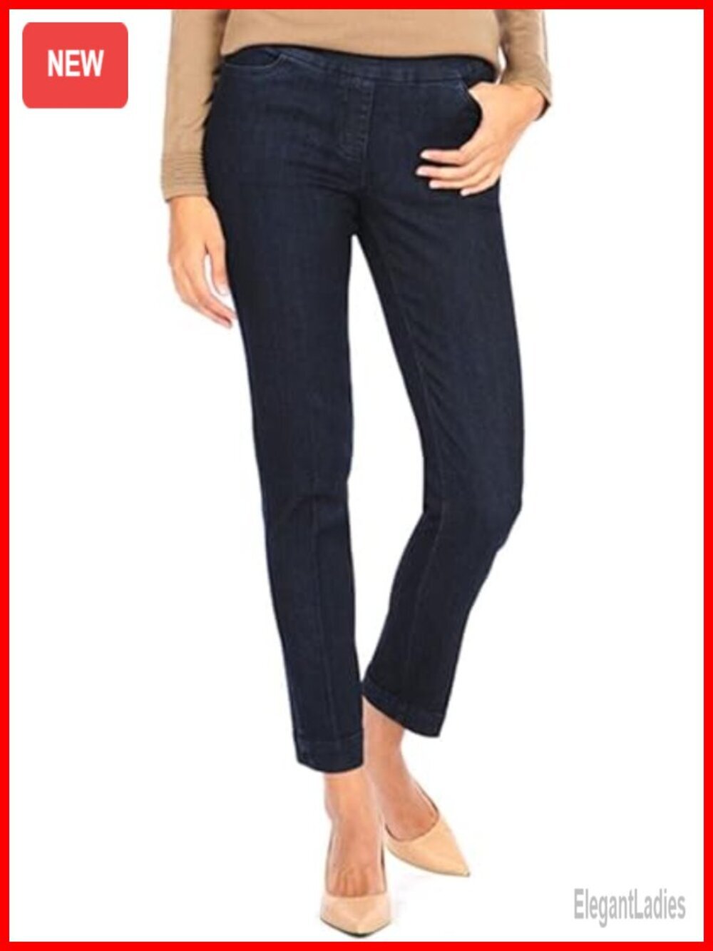 Straight-Leg Pull-On Pants with Pockets Tummy Control